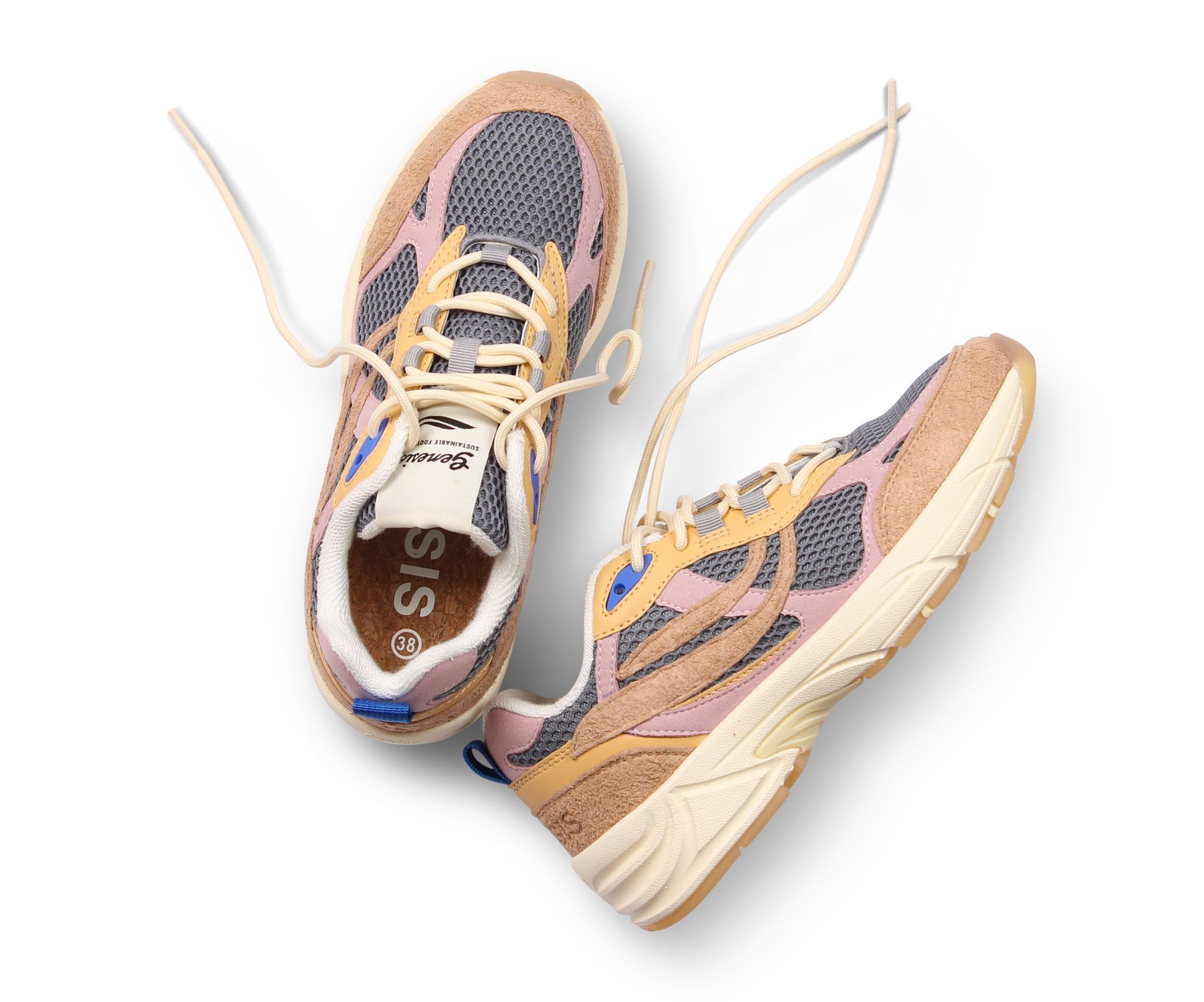 Veganer Genesis G-ECO’99 Multi Colour Sneaker in Beige, Nude, Rosé und Grau aus Maisabfällen, recyceltem PET und Naturkautschuk.