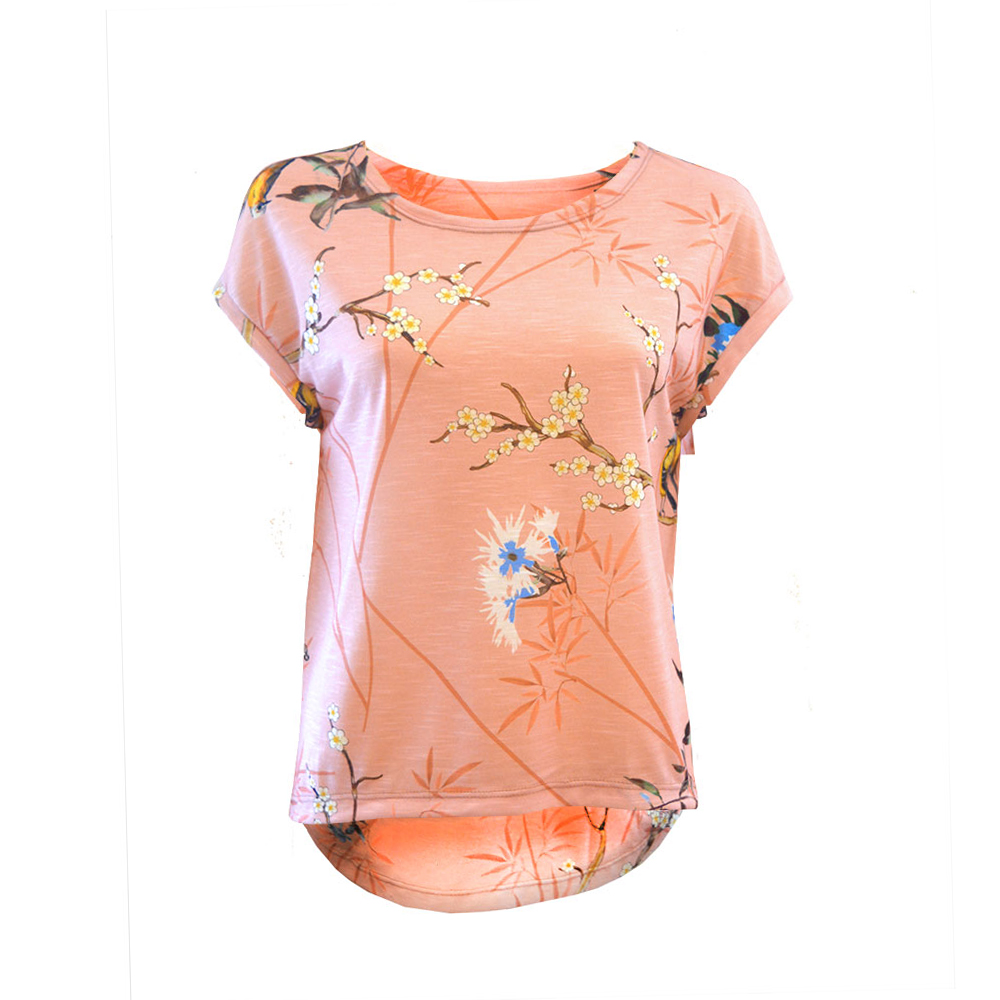 Shirt "Faro" in Rosé mit Blumen und Vogel Print