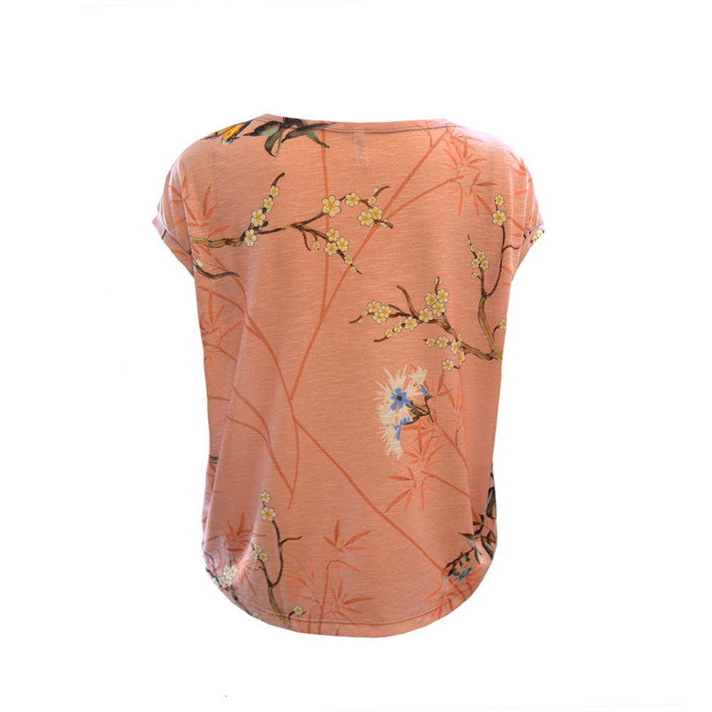 Shirt "Faro" in Rosé mit Blumen und Vogel Print Rückansicht