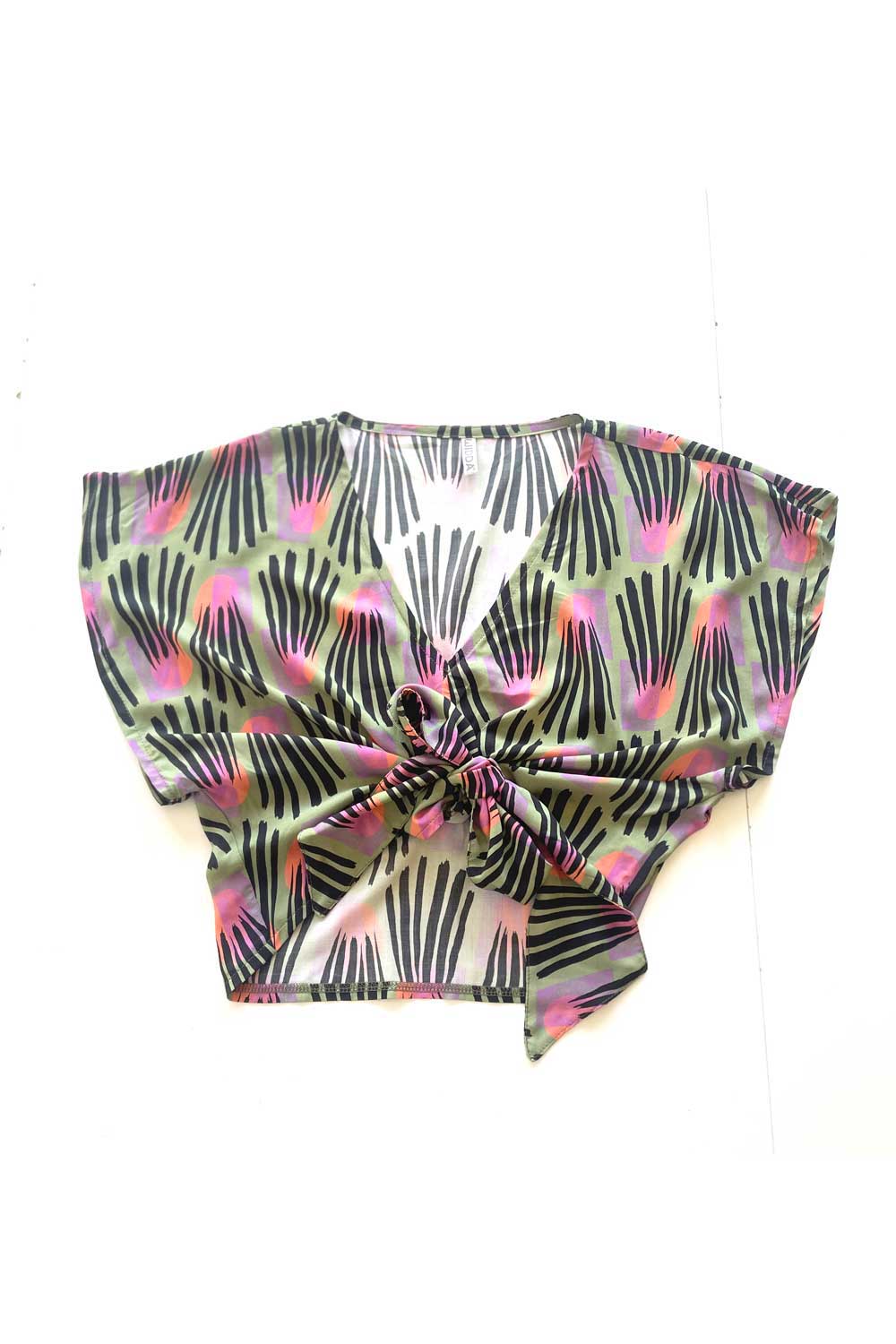 Wickelbluse WRAP dash mit grünem Print aus Ecovero