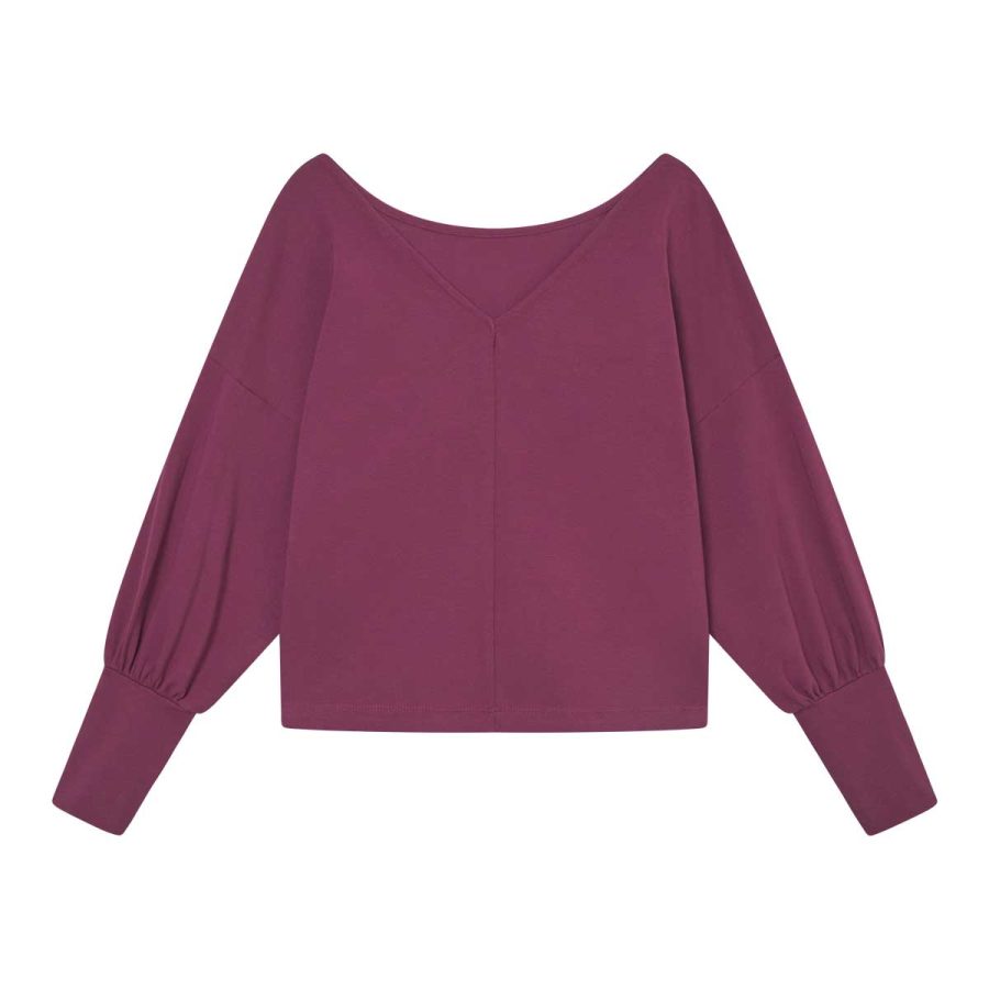 Longsleeve AVA Beere aus Bio-Baumwolle mit Wendefunktion – V- und Rundhalsausschnitt