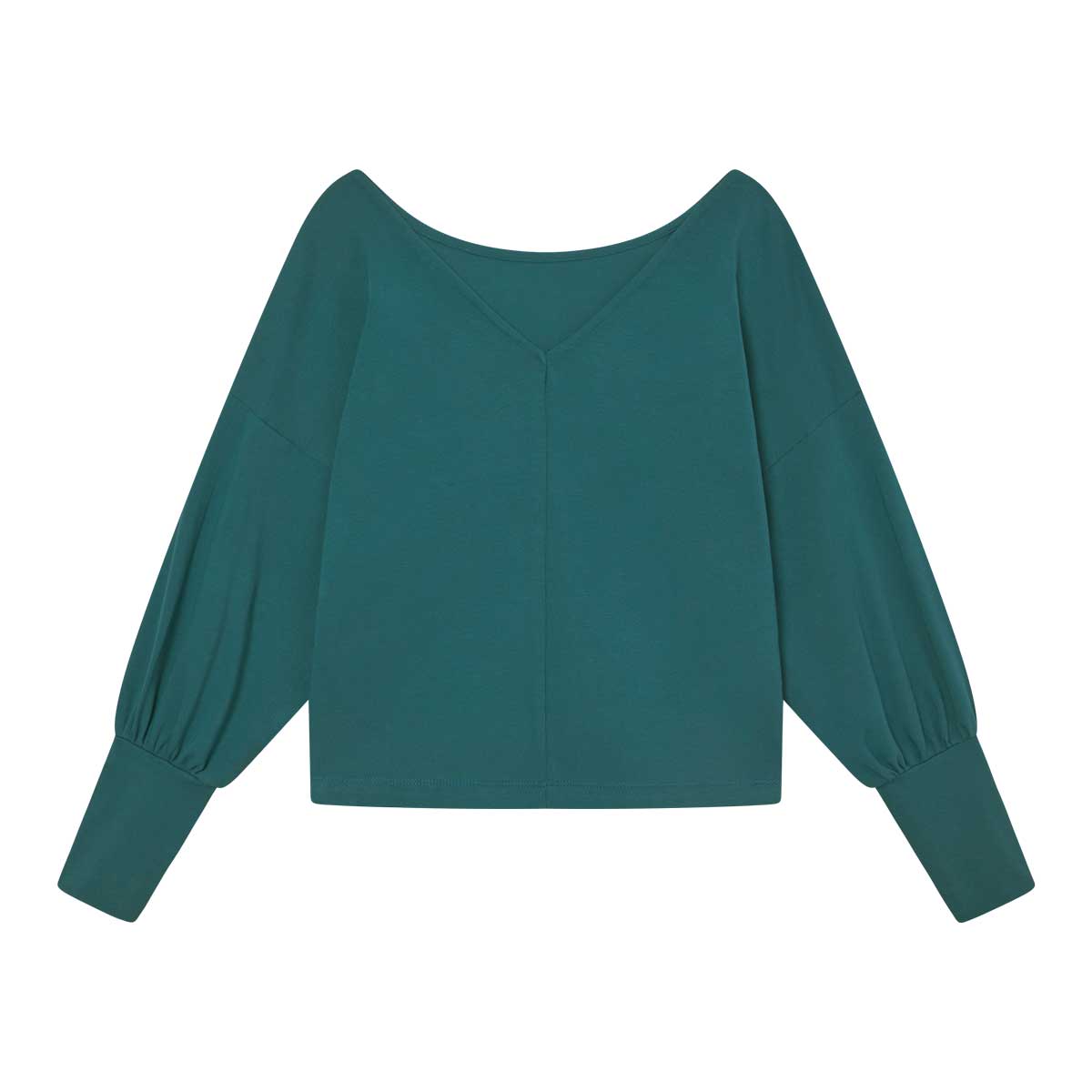 Longsleeve AVA Petrol aus Bio-Baumwolle mit Wendefunktion – V- und Rundhalsausschnitt