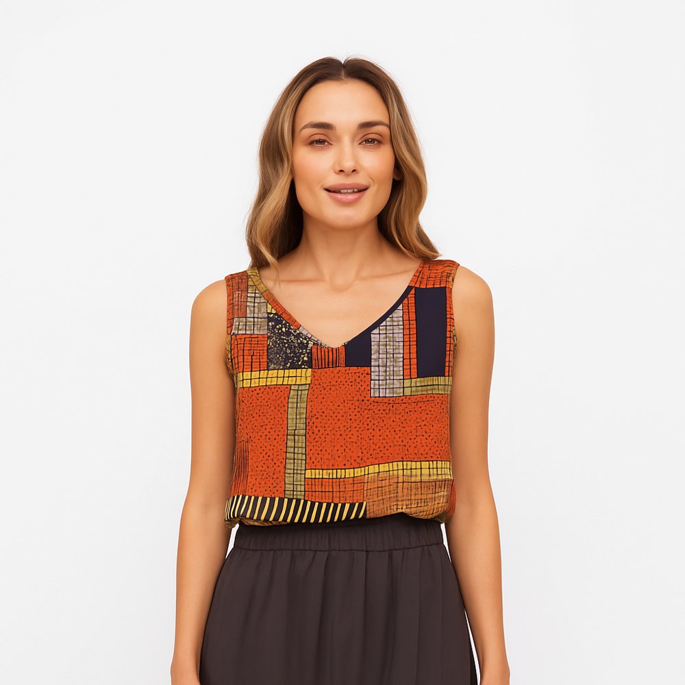 Top VAU Ethno Print aus Viskose Deadstock Fabric