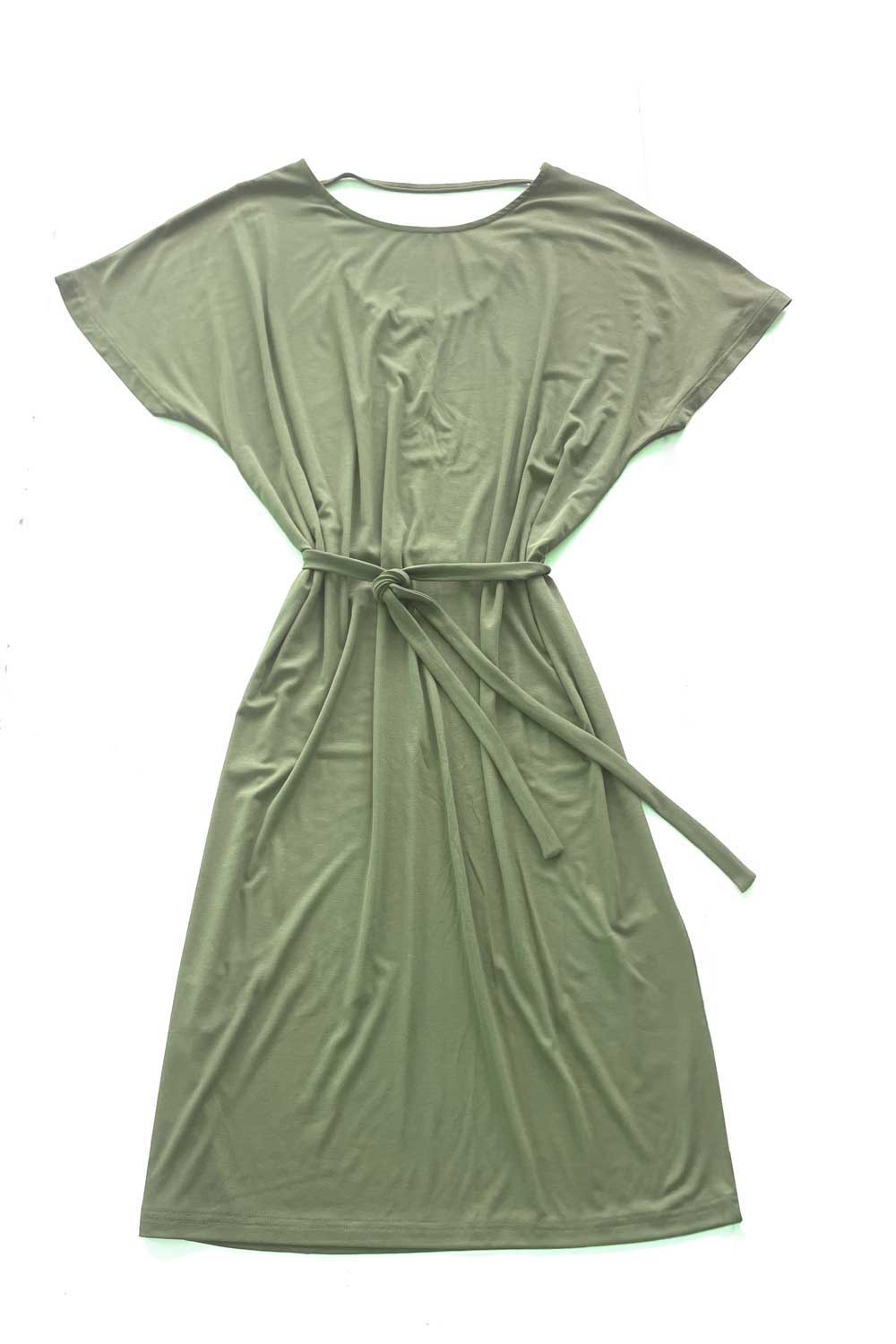 Shirtkleid FARLO II in Oliv aus TENCEL® mit Rückenausschnitt und Gürtel