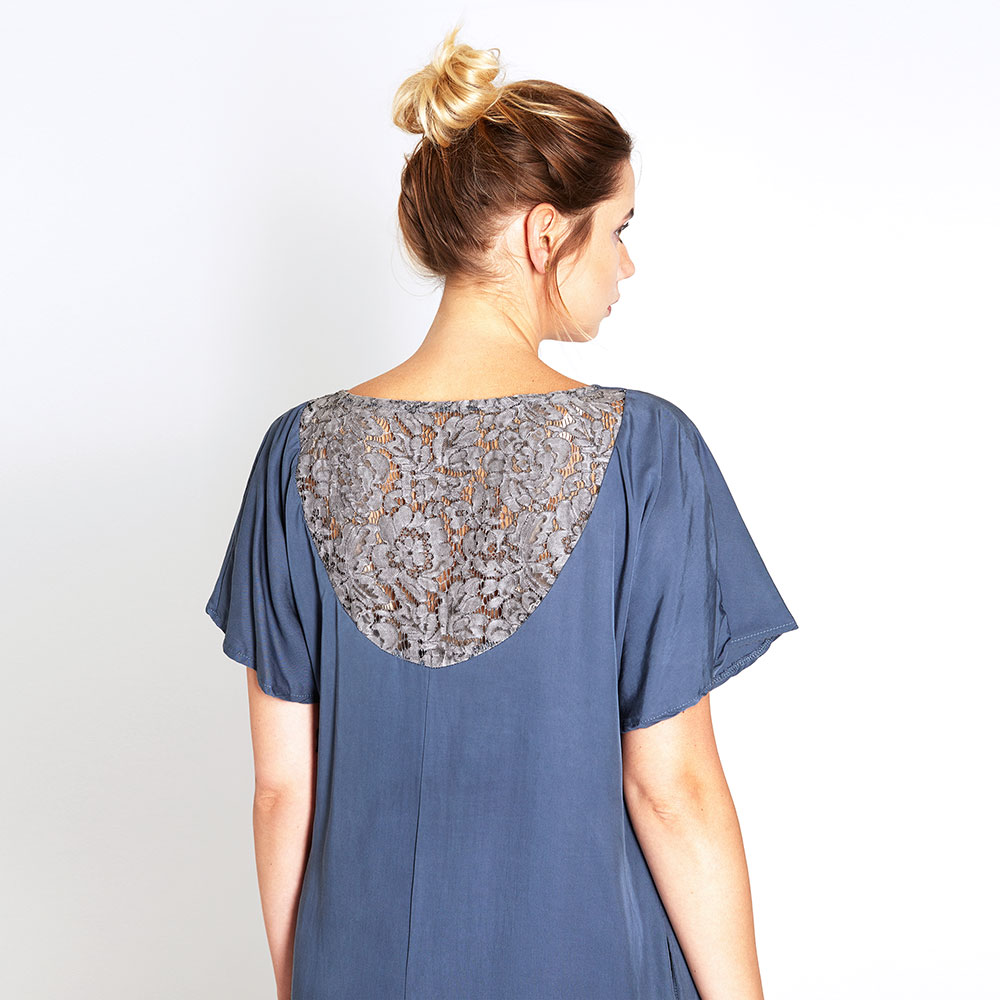 Lace Kleid Aus Tencel Mit Spitze In Blau Widda