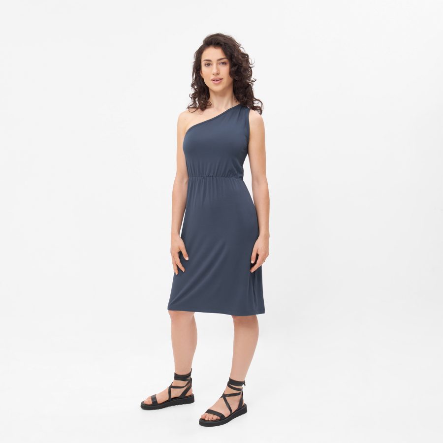 Preloved One-Sleeve Kleid UNA rauchblau aus ECOVERO® Jersey – Bild 3