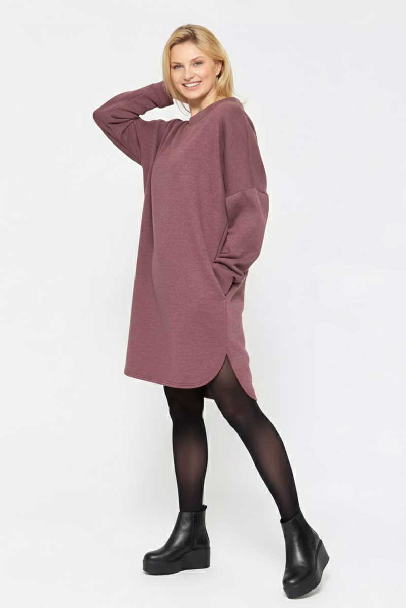 rot meliertes Pulloverkleid as weichem Viskose-Sweat