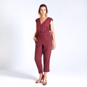 rostroter langer Overall aus Tencel