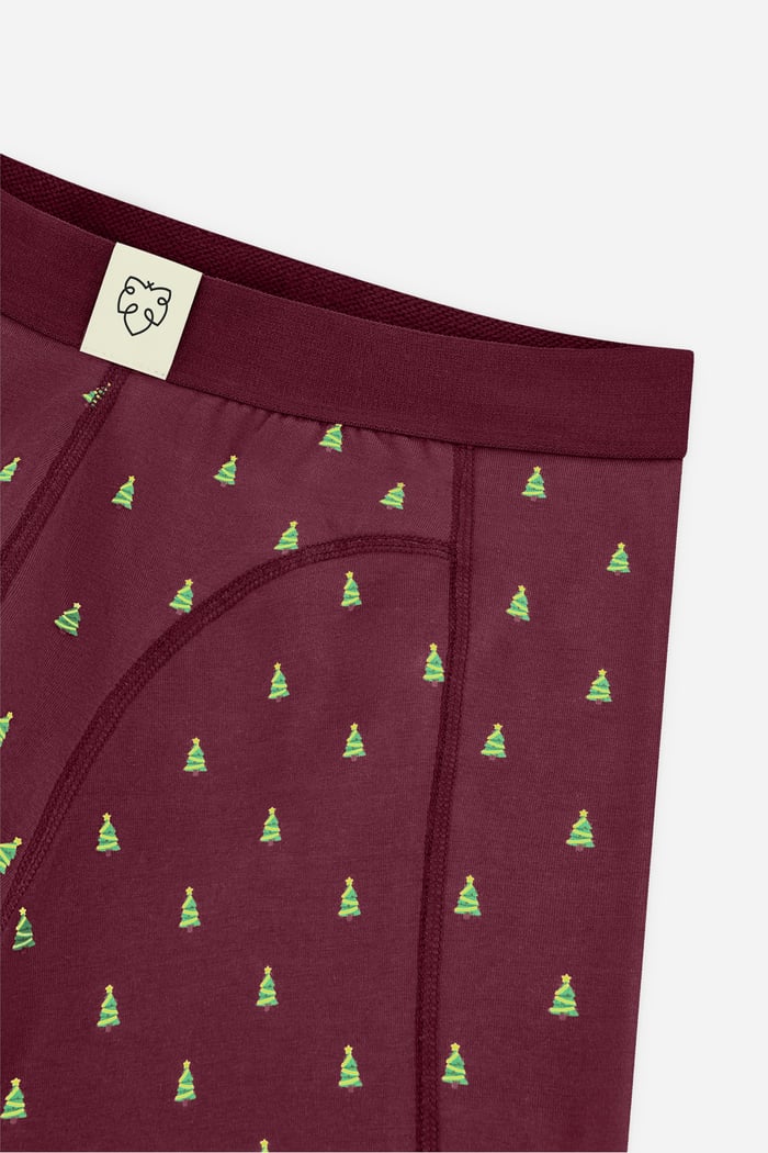 A-dam Xmas Trees Herren Boxer Briefs dunkelrot mit Weihnachtsbaum-Print