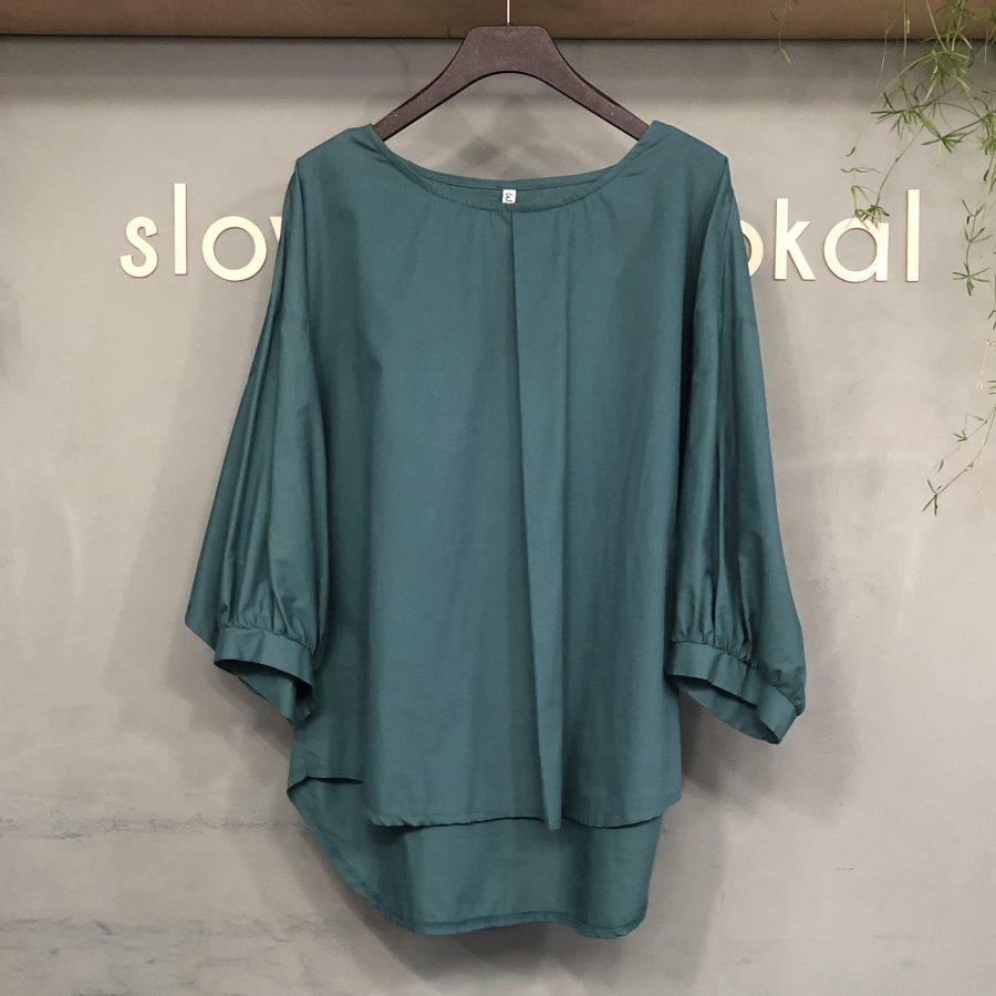 Preloved Fledermausbluse MILA türkis aus Bio-Baumwolle - XL