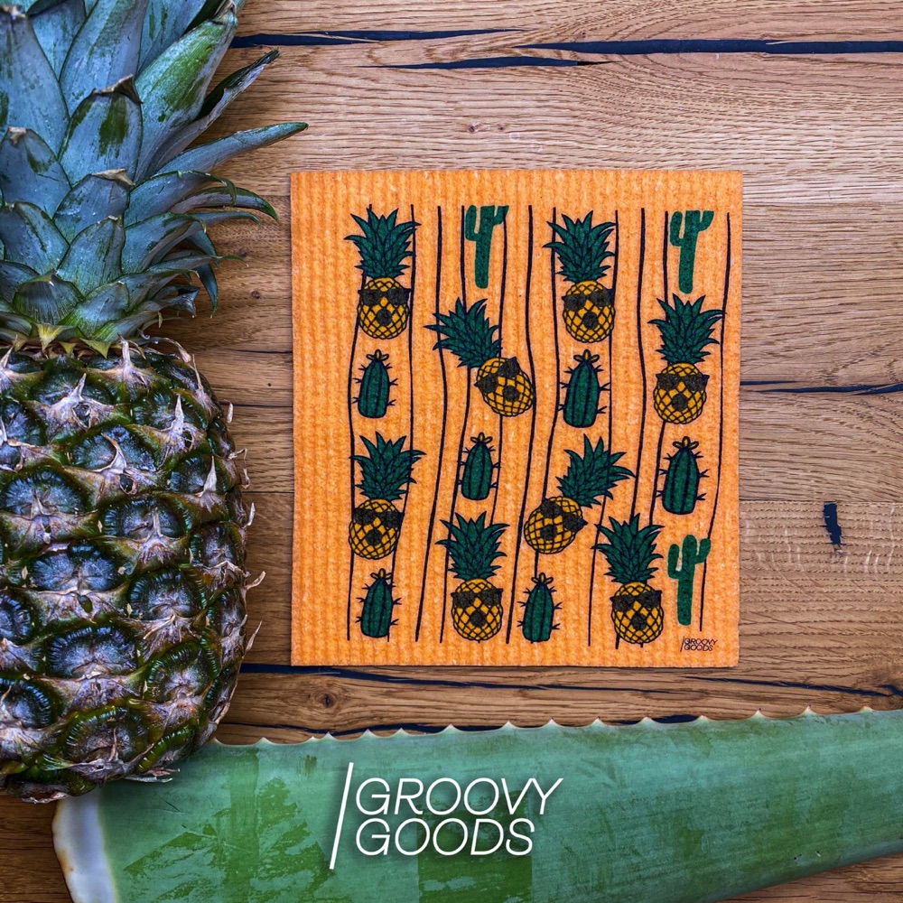 veganes Schwammtuch Pinapple mit Kakteen und Ananas von Groovy Goods