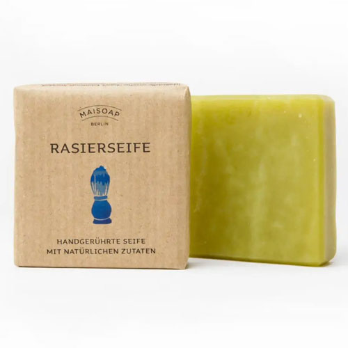 Maisoap nachhaltige Rasierseife 90 g – handgemacht, stabiler Schaum, dezenter Zeder-Lavandin-Duft