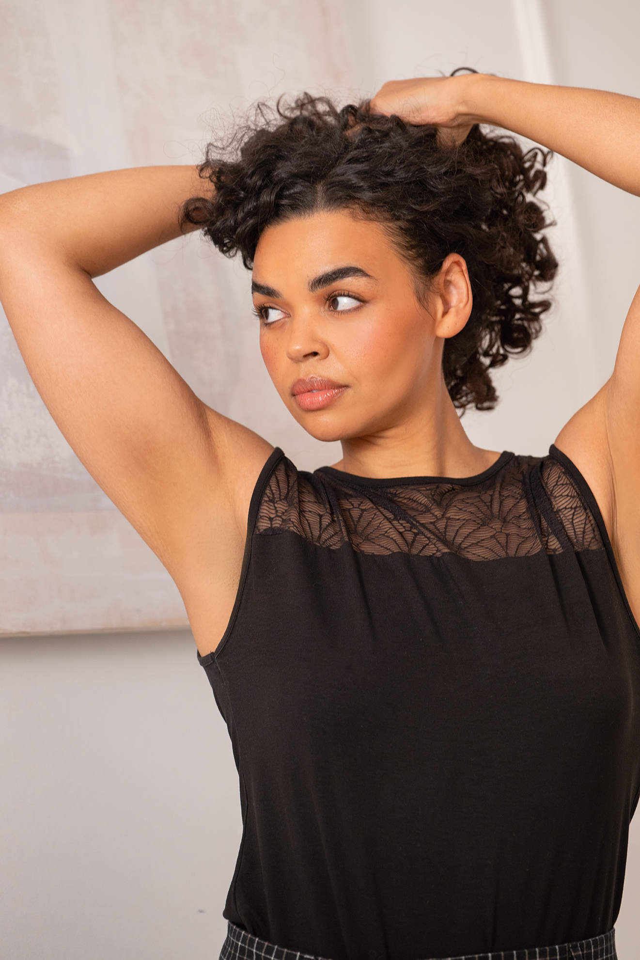 Unterhemd LACE schwarz mit Spitze und Tencel Modal