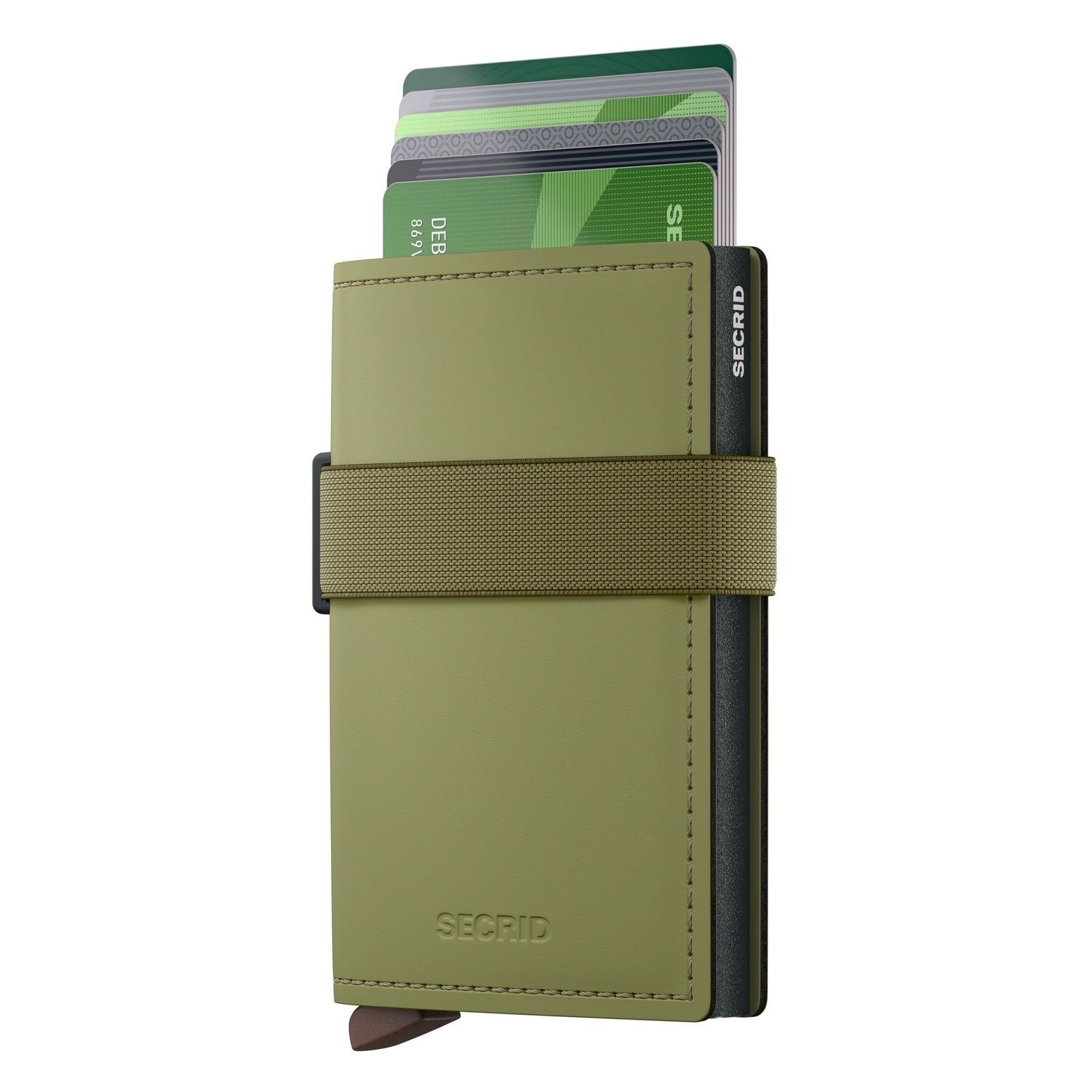 Secrid Bandwallet Matte Leaf-Khaki – sportliches Lederwallet mit RFID-Schutz, elastischem Band & Aluminium-Cardprotector