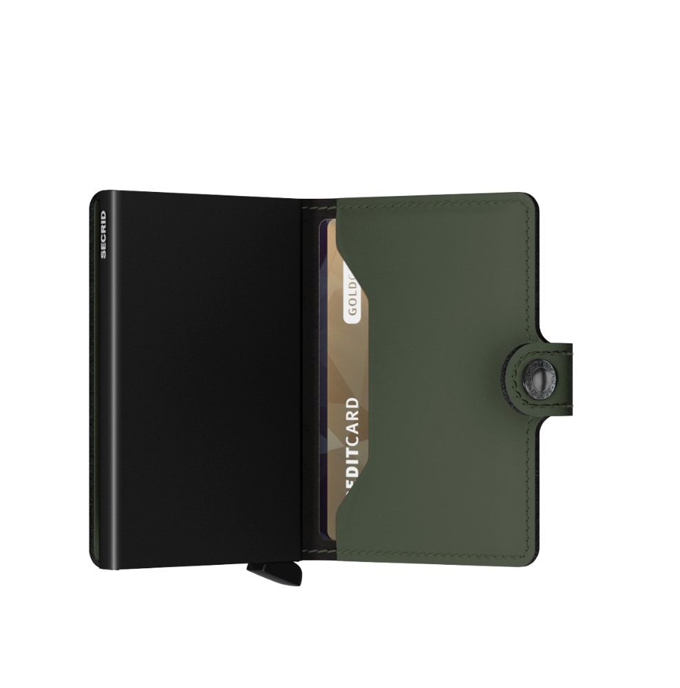 Secrid Miniwallet Matte Green-Black – kompaktes Lederportemonnaie mit RFID-Schutz, mattes Grün, Aluminium-Cardprotector