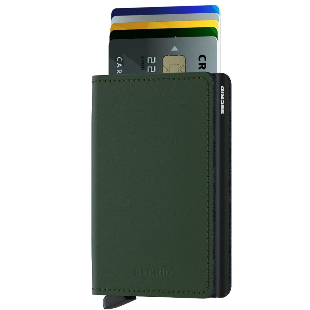 Secrid Slimwallet Matte Green-Black – schlankes Lederwallet ohne Verschlussknopf mit RFID-Schutz, mattes Grün & Schwarz