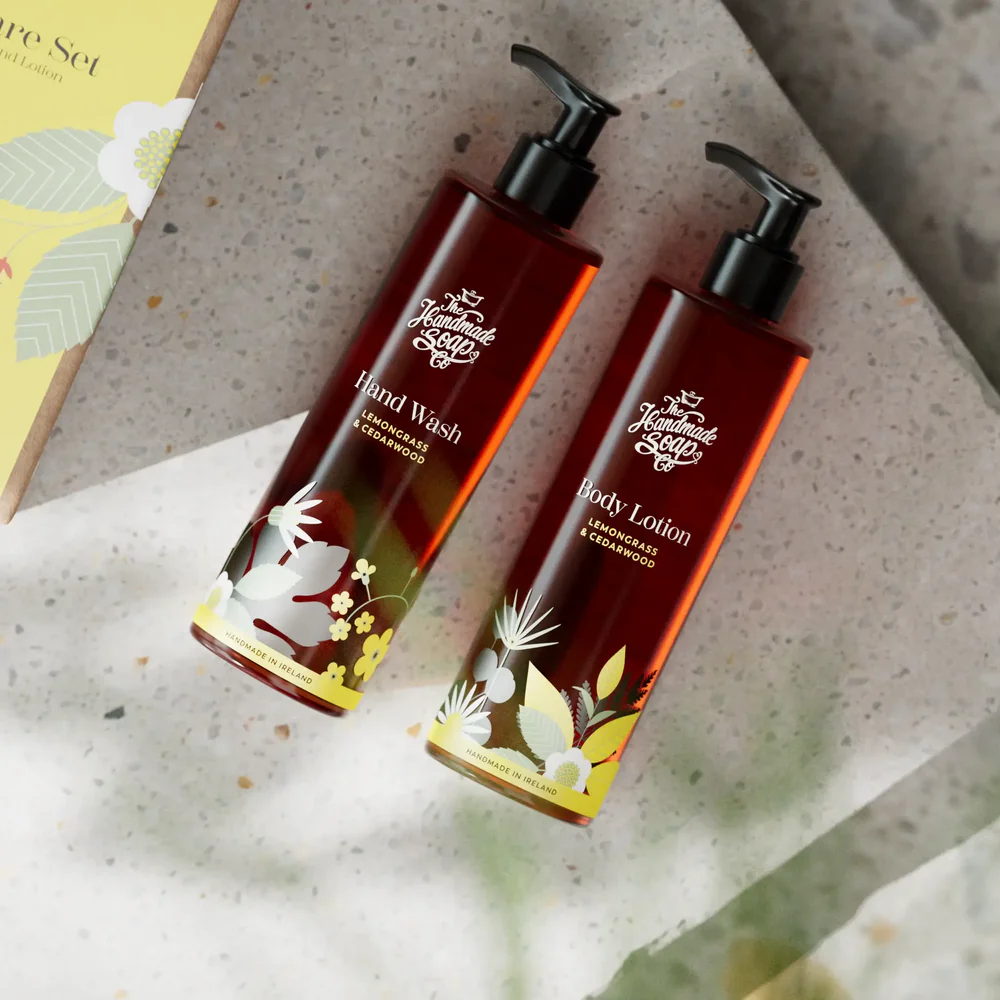 Nachhaltiges Hand Care Set Lemongrass & Cedarwood von The Handmade Soap Company – vegan, handgemacht & plastikfrei in Glasflaschen