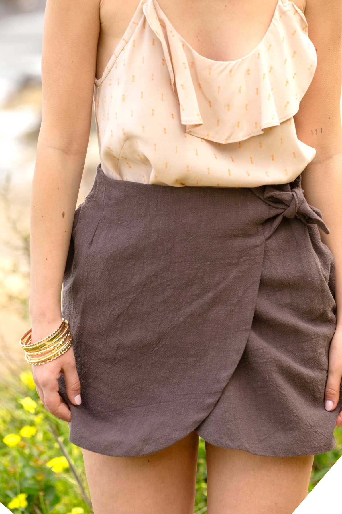 braune Wickelshorts VIVI aus Leinen