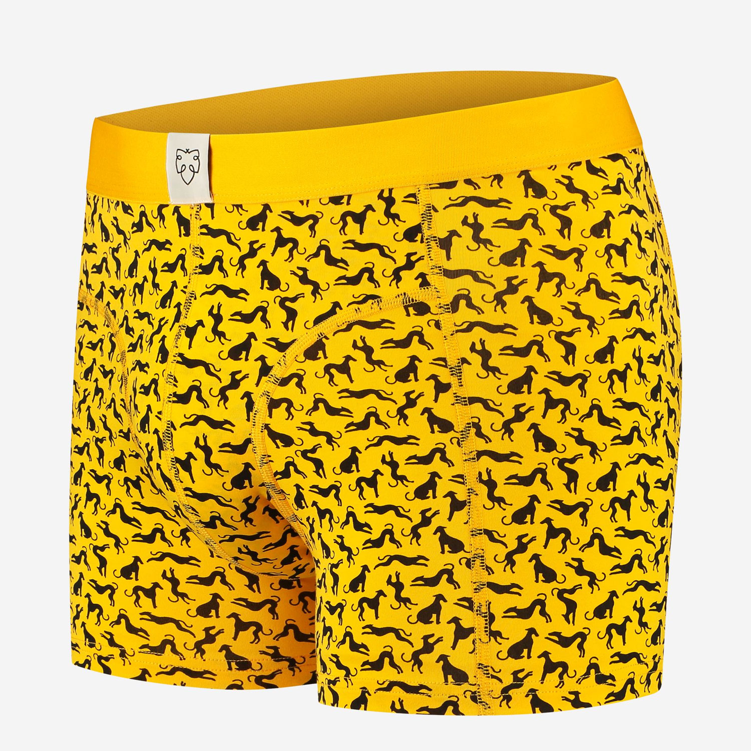gelbe Retropants mit Windhundenbedruckt von A-dam Underwear aus Bio-Baumwolle und Econyl