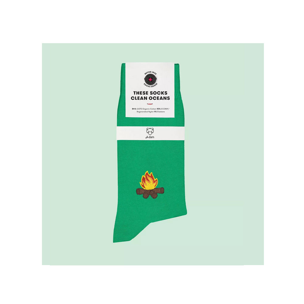 grüne Socken mit Lagerfeuer von A-Dam Underwear aus Bio-Baumwolle und Econyl