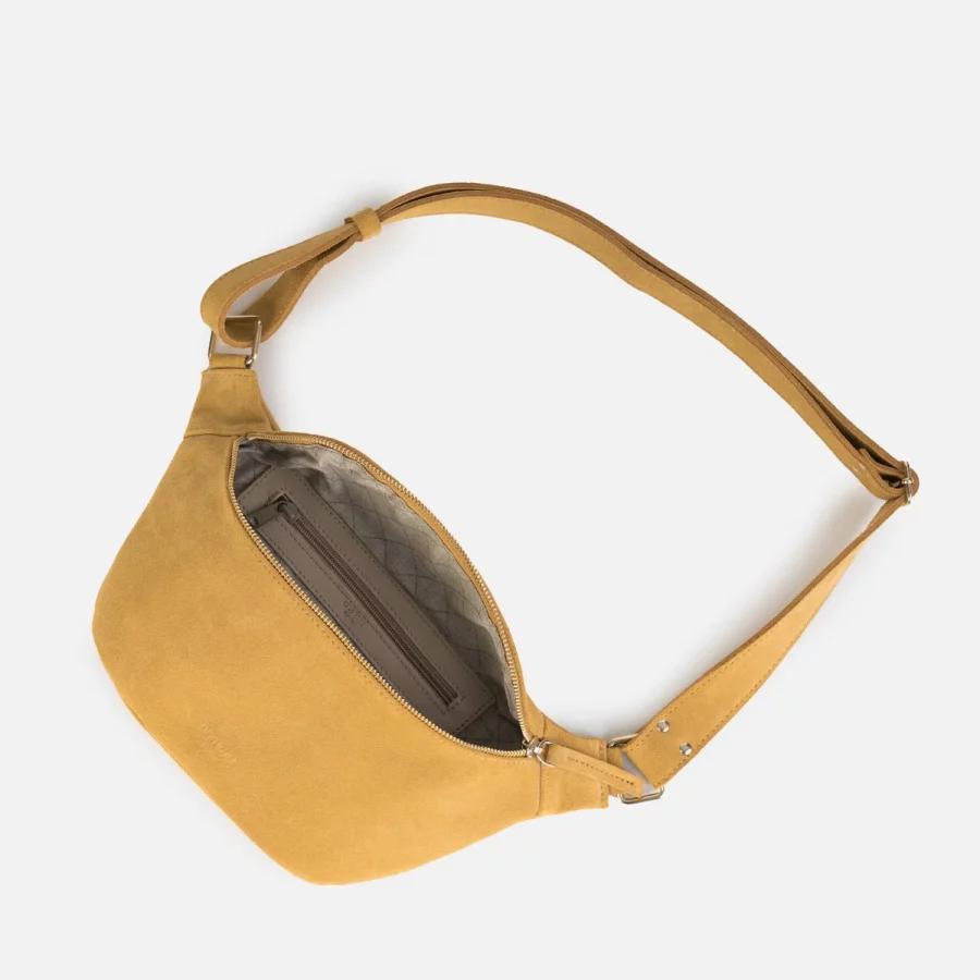 gelbe Gürteltasche und Crossbody Bag aus Veloursleder von Ann Kurz