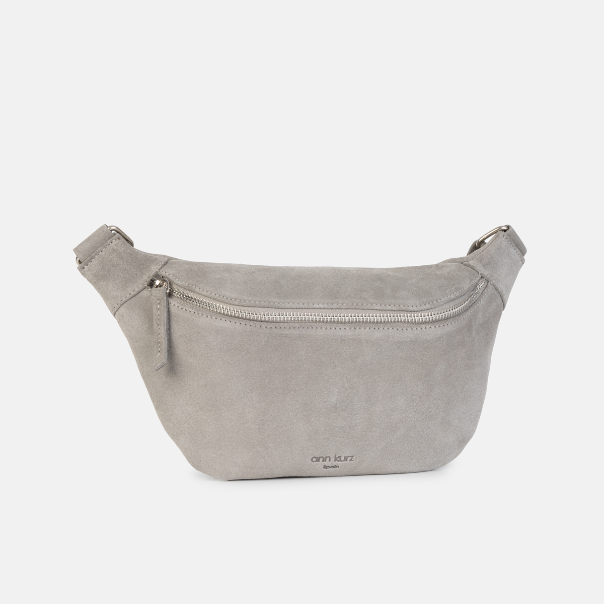 graue Gürteltasche und Crossbody Bag aus Veloursleder von Ann Kurz