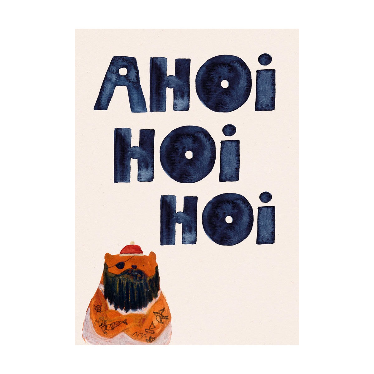 Postkarte mit der Aufschrift Ahoi Hoi Hoi und einem Teddibären in tättowierter Seemannmanier.