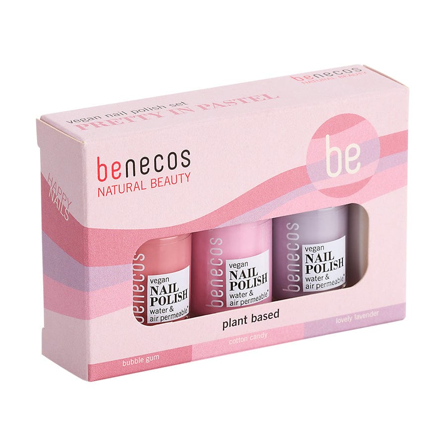benecos Happy Nails 3er Set Pretty in Pastel – Pastelltöne Bubble Gum, Cotton Candy und Lovely Lavender, vegane 20-Free Nagellacke