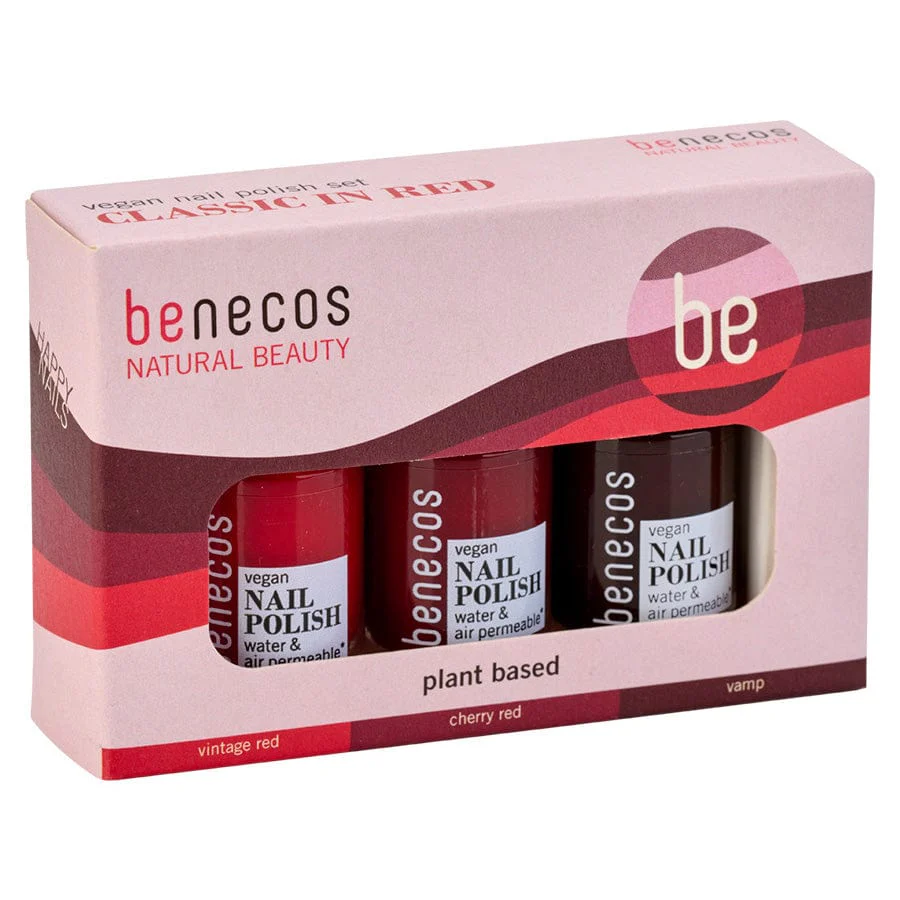 benecos Happy Nails 3er Set Classic in Red – Vintage Red, Cherry Red & Vamp, vegane Rotlacke