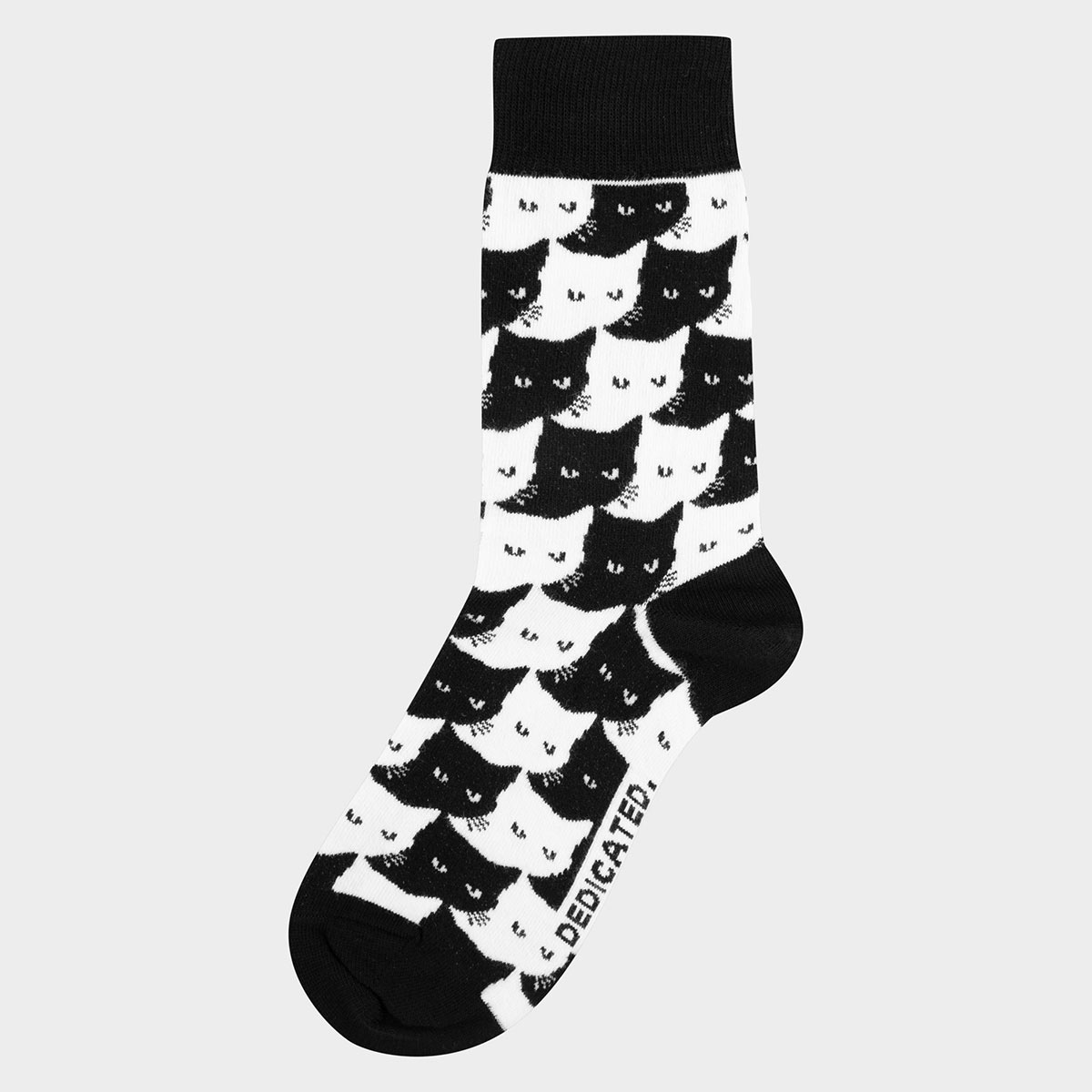 Socken mit Katzen Motiv aus Bio-Baumwolle in Schwarz/Weiß.