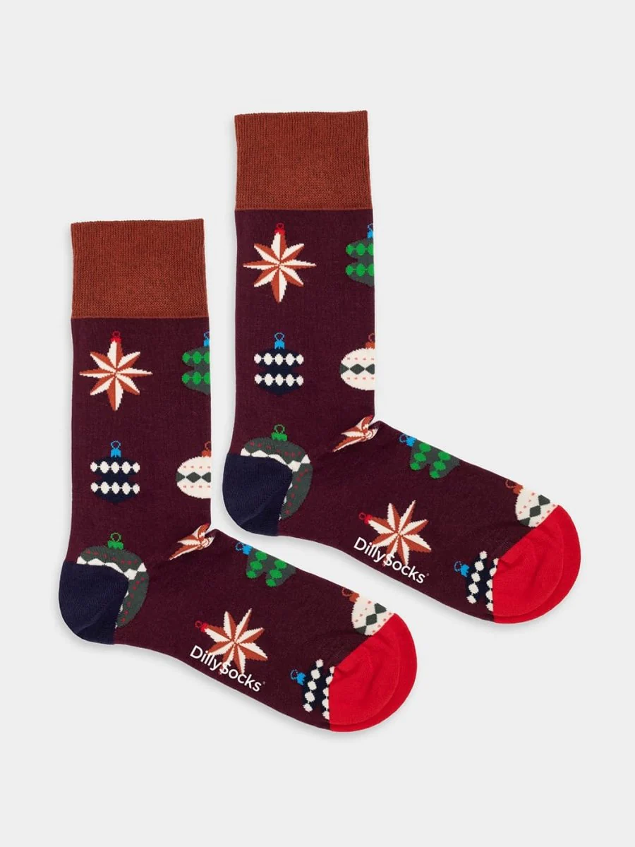 DillySocks Bauble Joy bunte Socken – Rot Mehrfarbig, Mitte Wade, Weihnachtsmotiv