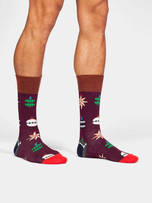 DillySocks Bauble Joy bunte Socken – Rot Mehrfarbig, Mitte Wade, Weihnachtsmotiv