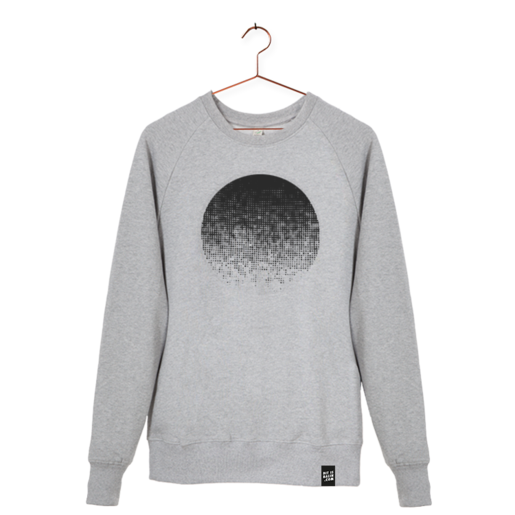 grauer Pullover aus Biobaumwolle mit schwarzem Mond Aufdruck von Dit is Balin. fair produziert