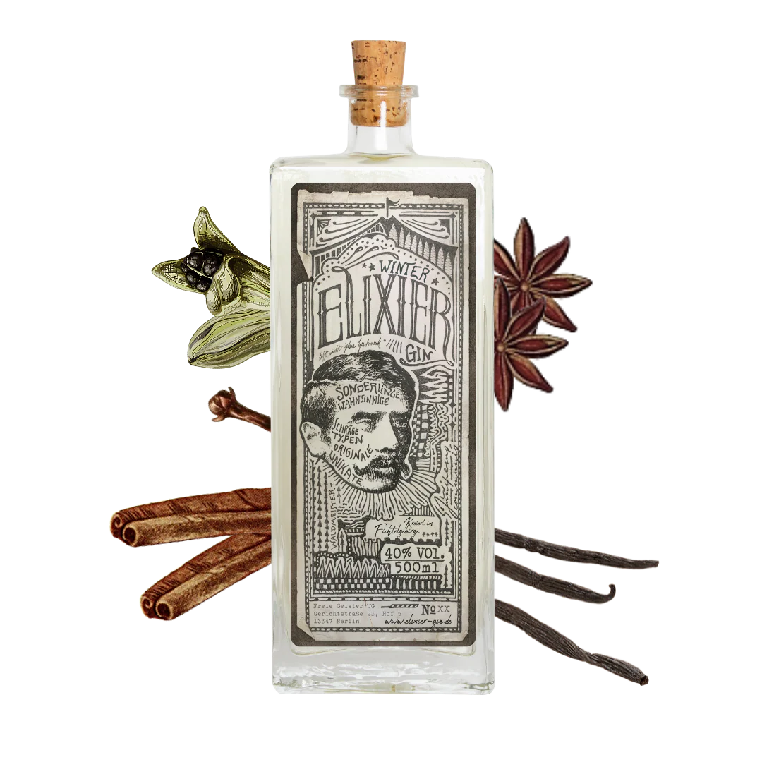 Elixier Winter Gin 500 ml – handgemachter Gin aus dem Fichtelgebirge mit winterlichen Gewürzen, würzig & aromatisch