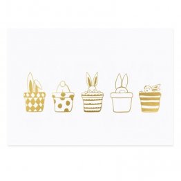 Postkarte mit fünf goldenen Häschen zu Ostern - von Eulenschnitt