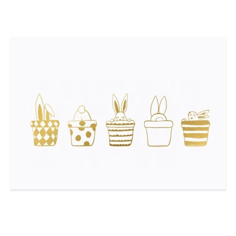 Postkarte mit fünf goldenen Häschen zu Ostern - von Eulenschnitt
