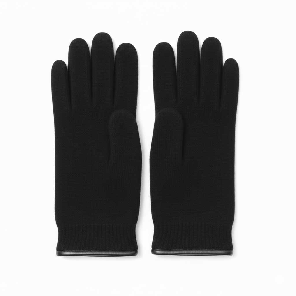 schwarze Wolhandschuhe mt Lederpaspel am Rand - von Gebeana - made in Germany