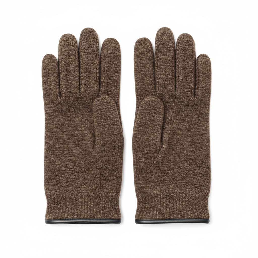 Wollhandschuhe in Braun Melange aus Schurwolle mit Lederpaspel von Gebeana