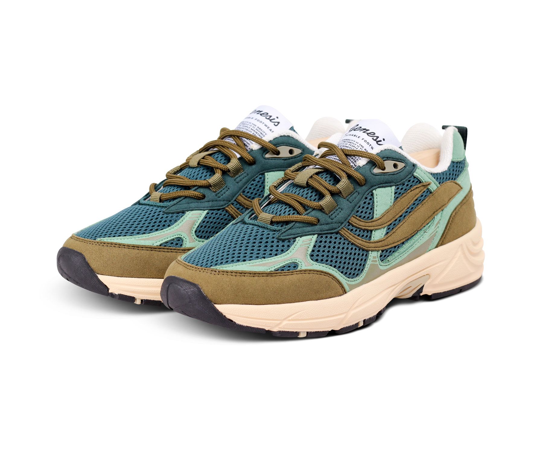 Genesis Sneaker G-ECO’99 vegan khaki mint petrol aus recycelten Materialien