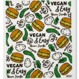 Veganes Schwammtuch: Mich gibt es nur in weiß, und ich bin limitiert. Ich gehöre zu den beiden Kochbüchern von Bianca Zapatka! “Vegan Foodporn” und “Vegan & Easy” heißen diese.