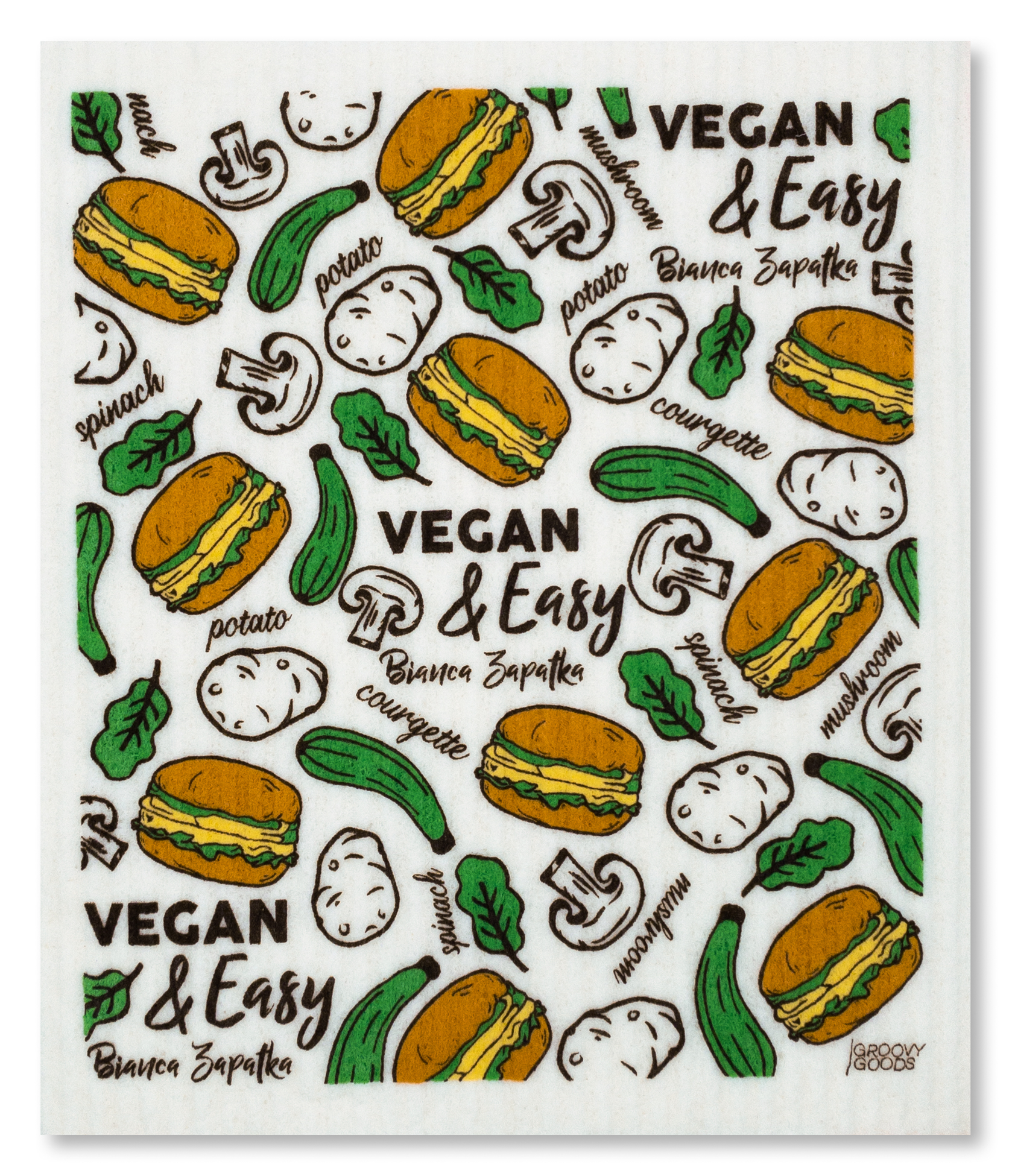 Veganes Schwammtuch: Mich gibt es nur in weiß, und ich bin limitiert. Ich gehöre zu den beiden Kochbüchern von Bianca Zapatka! “Vegan Foodporn” und “Vegan & Easy” heißen diese.