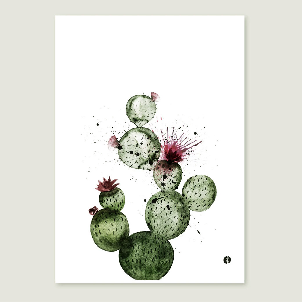 Komm kieken Aquarell A4 Kaktus Kunstdruck