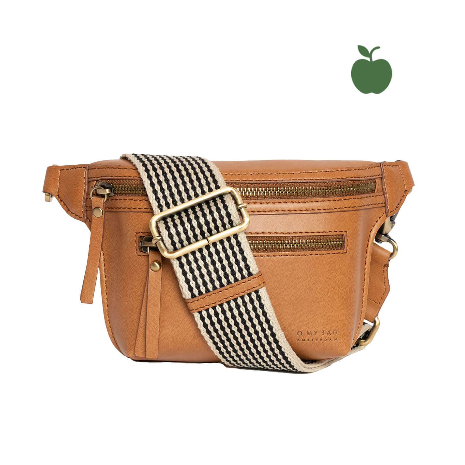 braune Gürteltasche aus veganem Apfelleder mit breitem Webgurt von O My Bag