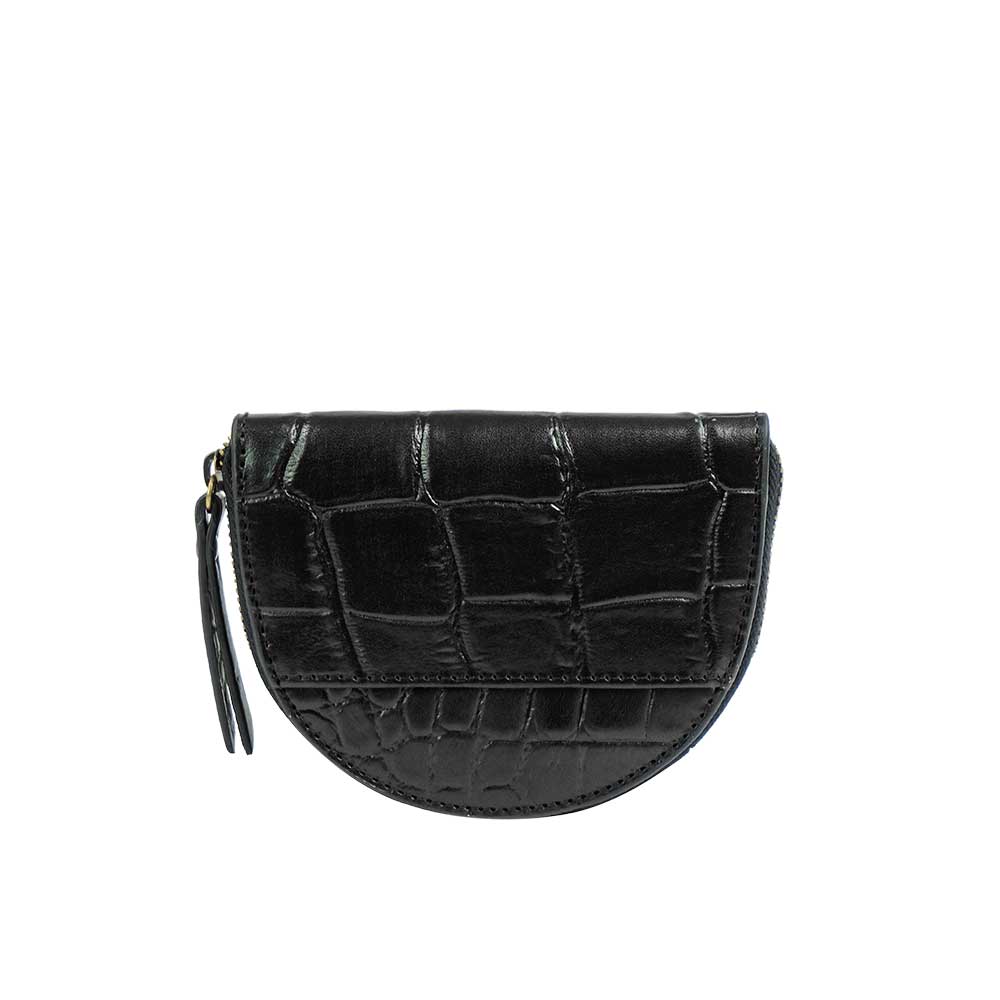 schwarze halbrunde Geldbörse mit Croco Prägung aus Eco-Leder von O My Bag