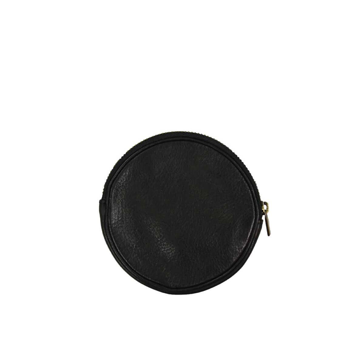 kleine runde Geldbörse aus schwarzem Leder von O My Bag