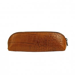 längliche schmale Federtasche aus Eco Leder in Braun mit Croco Prägung von O My Bag