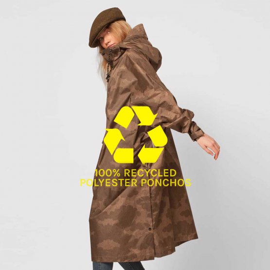 khaki farbener Regenponcho für Männer und Frauen aus recyceltem Polyester - Einheitsgröße