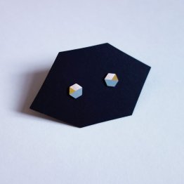 geometrische Ohrstecker Hexagon Mint Gelb bedruckt handmade von Ruby on Tuesday