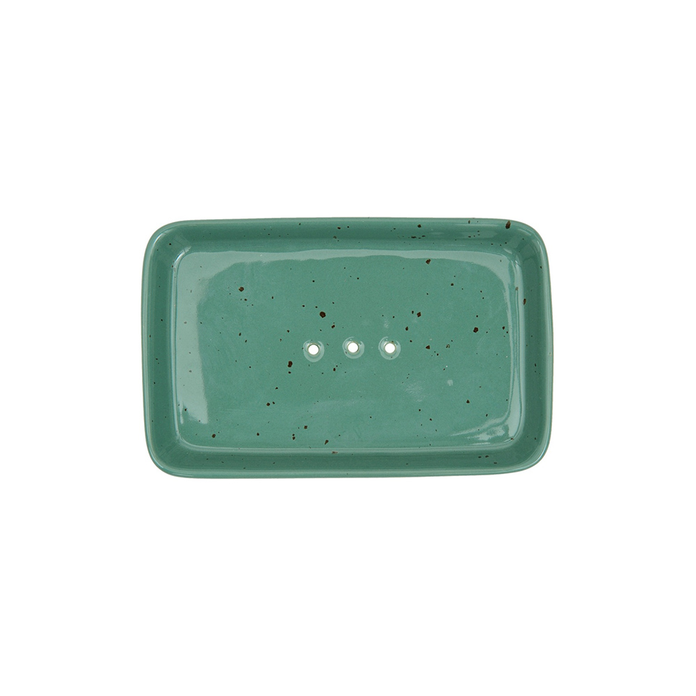 grüne eckige Seifenschale Rustic aus Keramik von Tranquillo