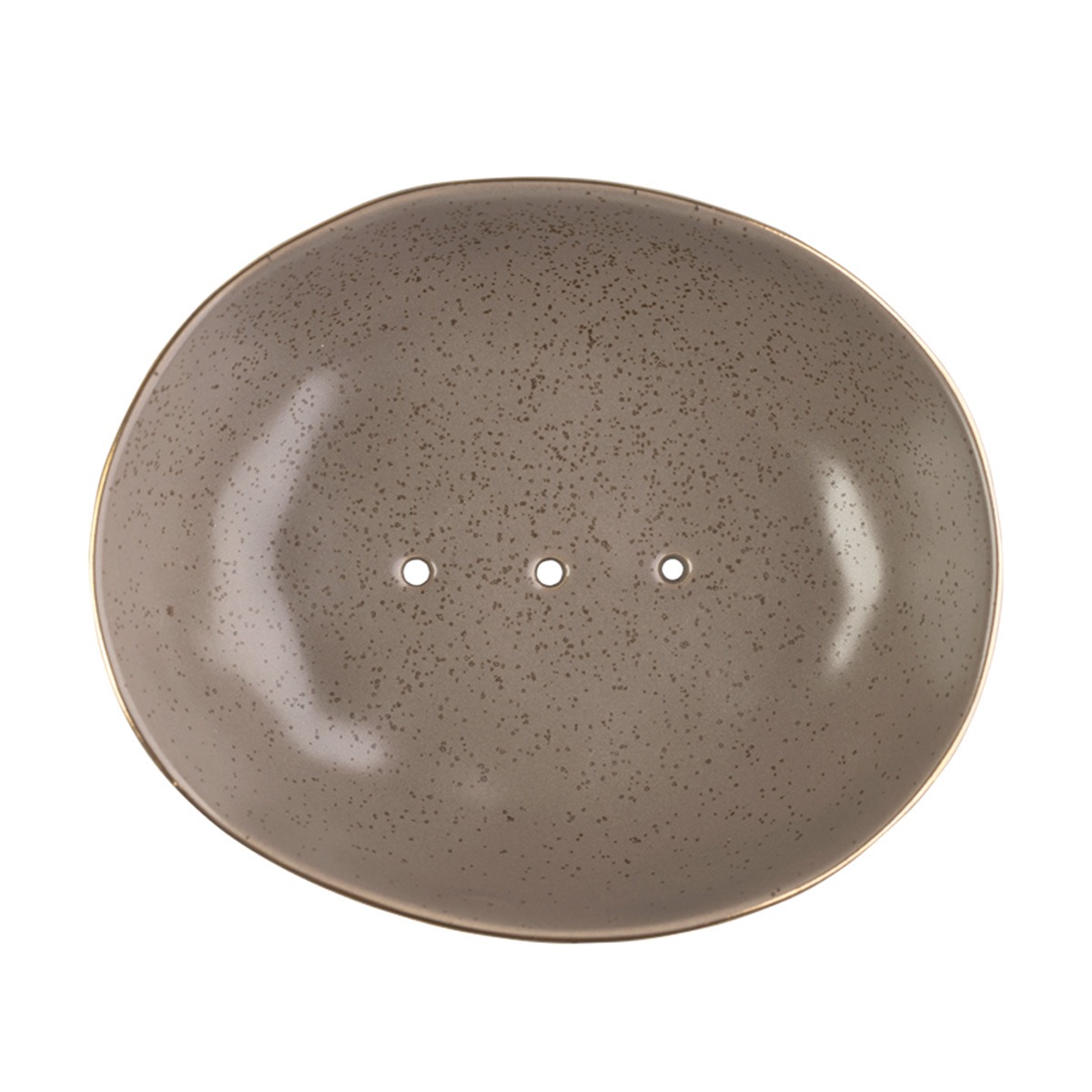 ovale Seifenschale Classic aus Keramik in braun mit zart goldenem Rand von Tranquillo
